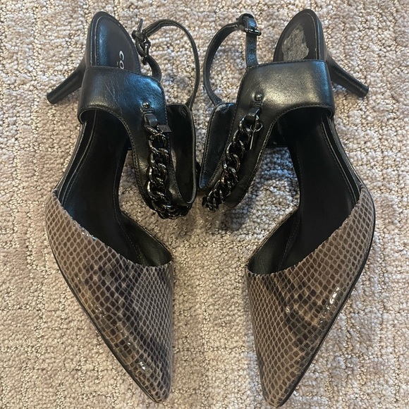 Coach Garland Snake Print Chain Detail Slingback Kitten Heel, Black-Brown, 7B - Picture 5 of 15
